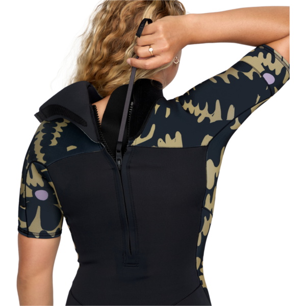 2026 Roxy Mujer Swell Natural 2mm Back Zip Shorty Neopreno 26BW253501 - Black Floral